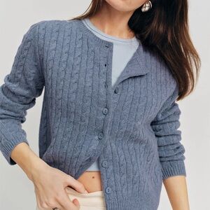 NWT Reformation Blue Cable Knit 100% Cashmere Clara Cardigan XS